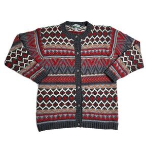 Tidewater Traders Wool Blend Cardigan Sweater Southwestern Nordic Women's Large